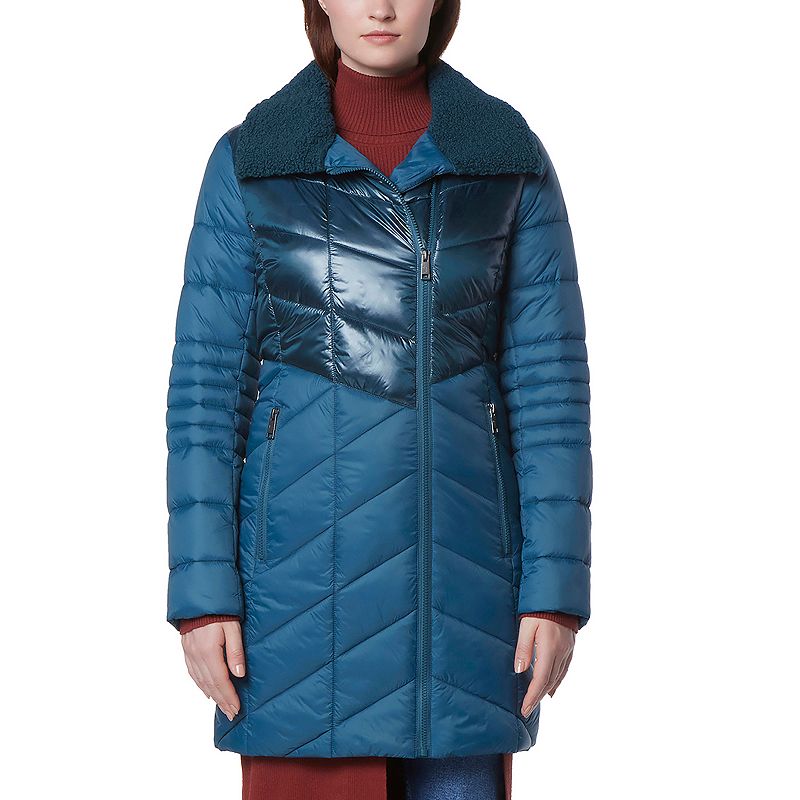 Women's Andrew Marc Marc New York Chevron Quilted Asymmetrical Puffer Coat, Size: Small, Blue