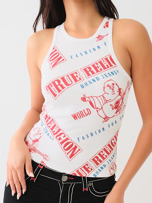 Women's Anniversary Print Rib Tank Top | White | Size XL | True Religion