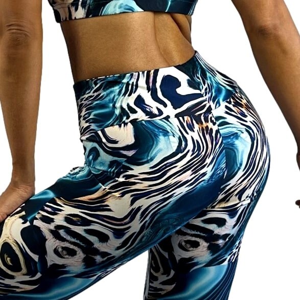 Women's Aqua Leopard Animal Print Leggings Yoga Tights Workout Fitness Activewear Gym