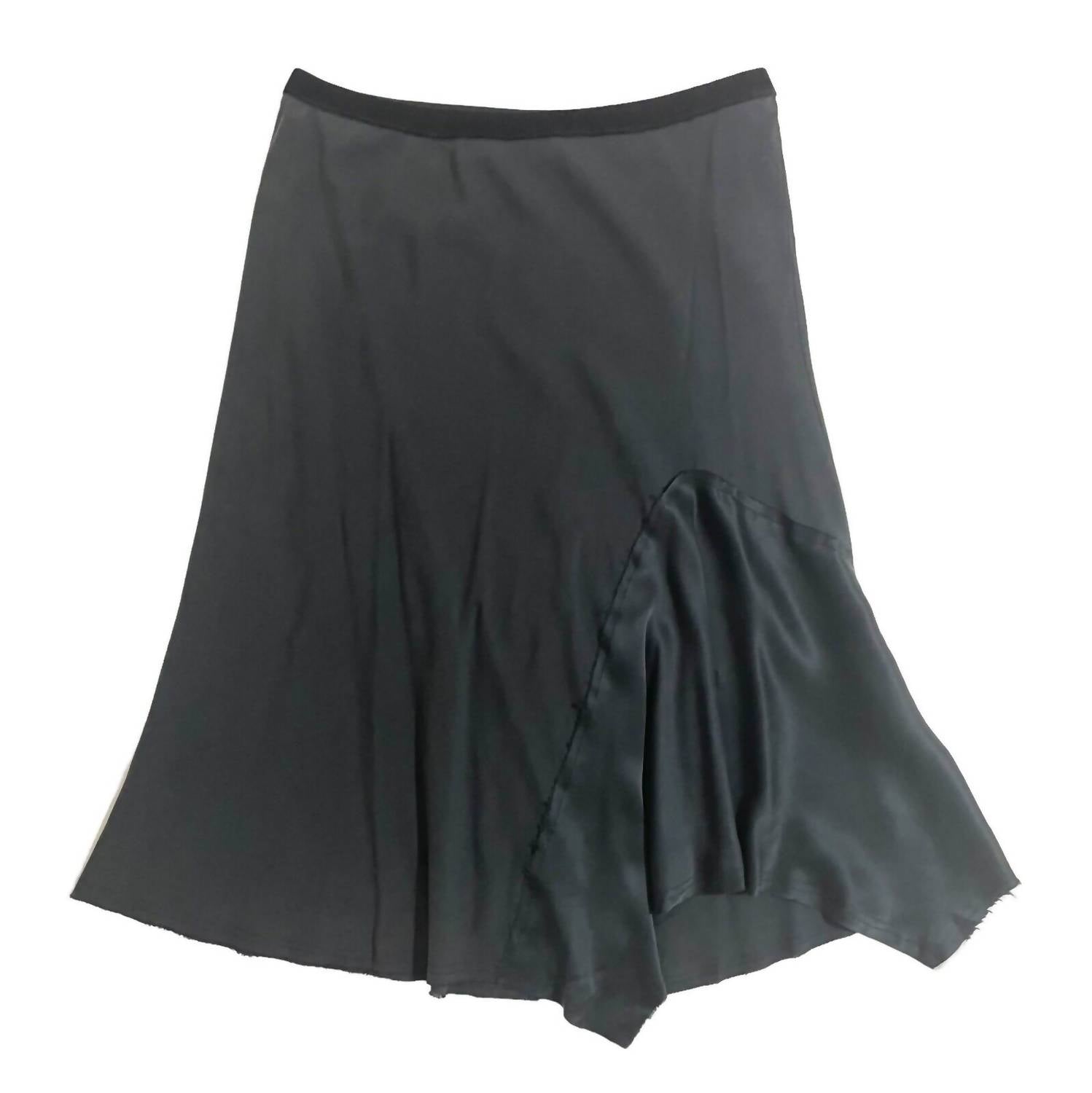 Women's Asymmetrical Hem Silk Midi Skirt In Black