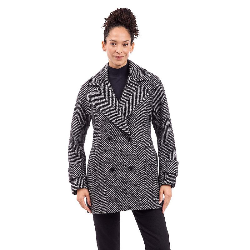 Women's BCBGeneration Double-Breasted Faux Wool Coat, Size: Small, Herringbone