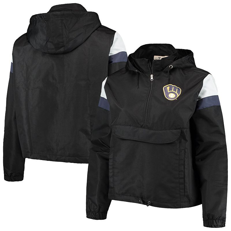 Women's Black/Navy Milwaukee Brewers Plus Size Anorak Quarter-Zip Hoodie, Size: 3XL