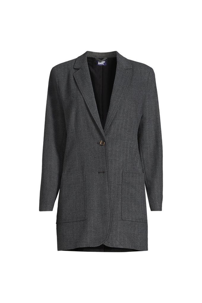 Women's Brushed Flannel Longline Blazer - Lands' End - Gray - 2