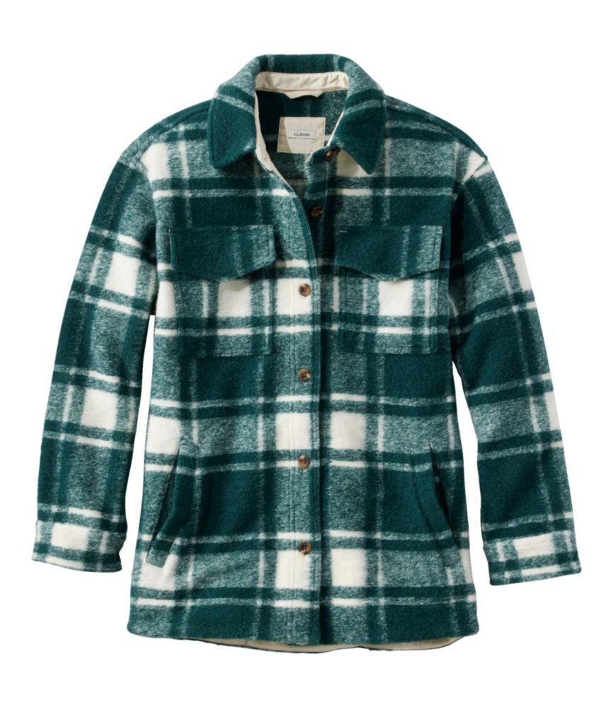 Women's Brushed Plaid Shacket Dark Pine Medium, Wool Synthetic L.L.Bean