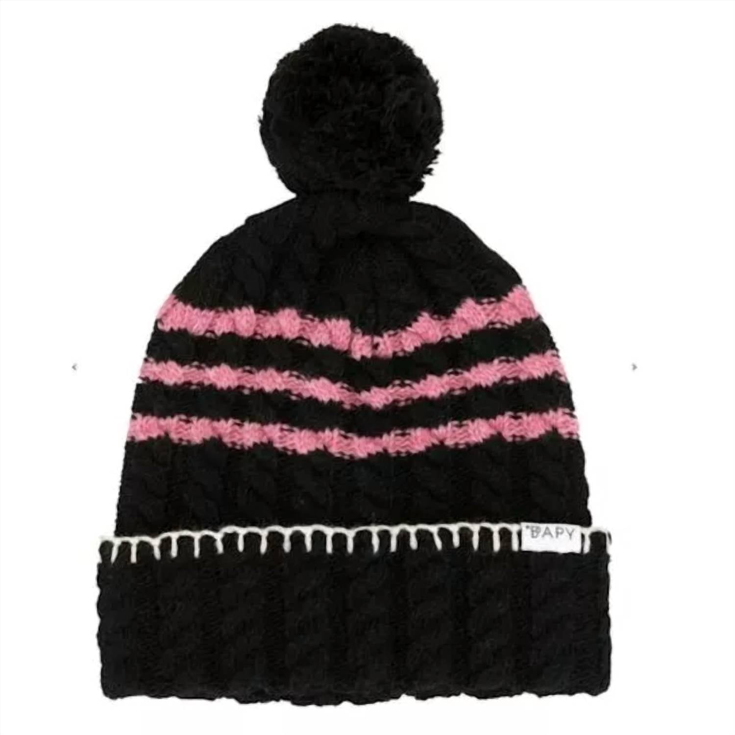 Women's Cable-Knit Beanie In Black & Pink