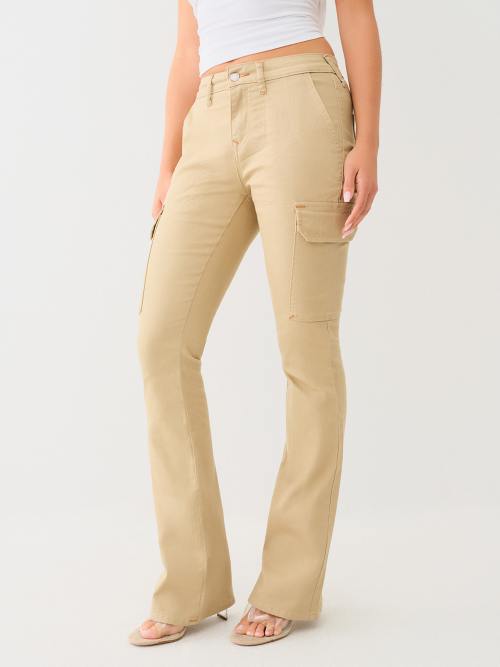 Women's Cargo Single Needle Bootcut Pant | Scuffed Beige | Size 28 | True Religion