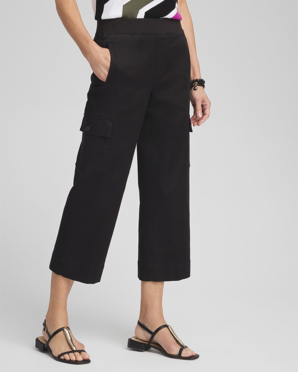 Women's Cargo Straight Leg Cropped Pants in Black size 0 | Chico's