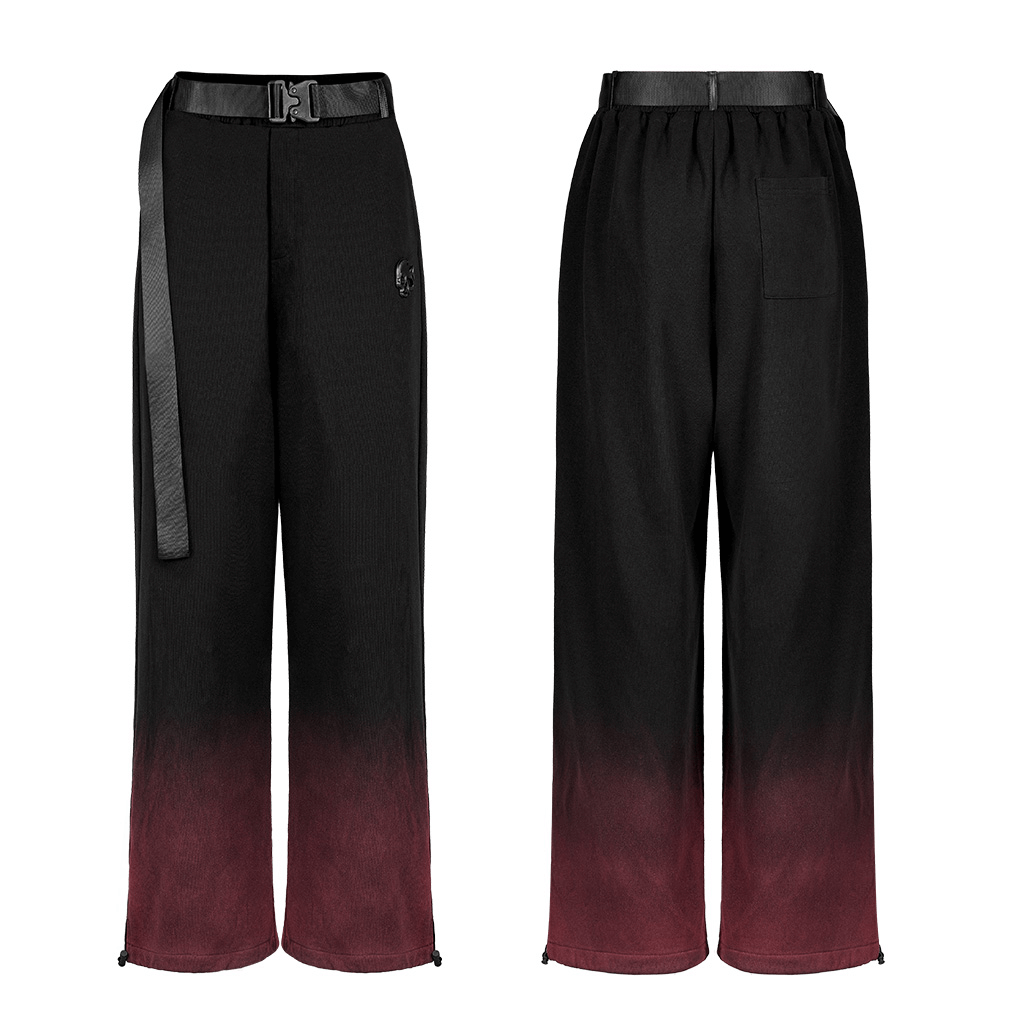 Women's Chic Black Red Gradient Wide-Leg Pants with Belt