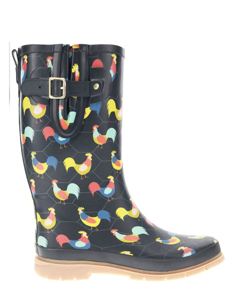 Women's Chicken Plaid Tall Rain Boot - Charcoal - 6 US Womens - Navy