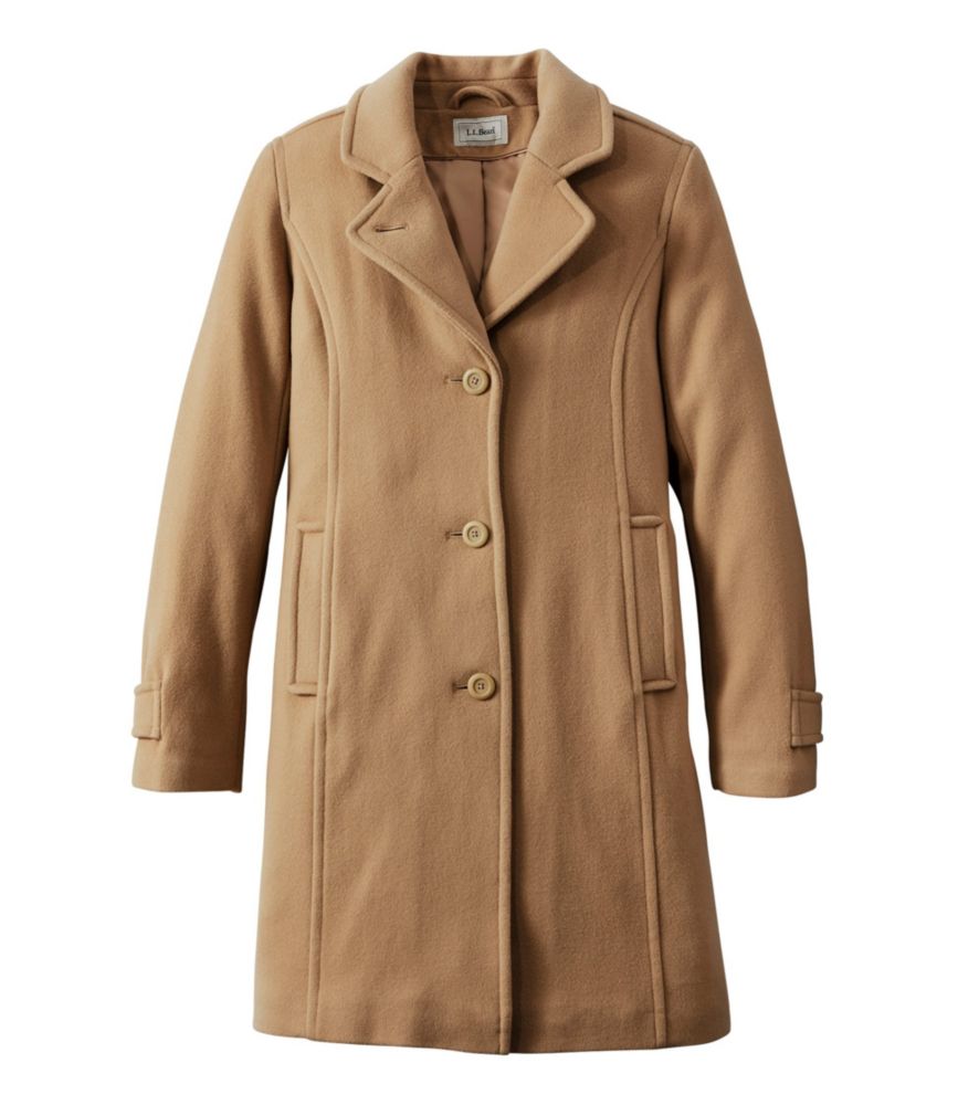 Women's Classic Lambswool Polo Winter Coat, Three-Quarter Camel 2X L.L.Bean