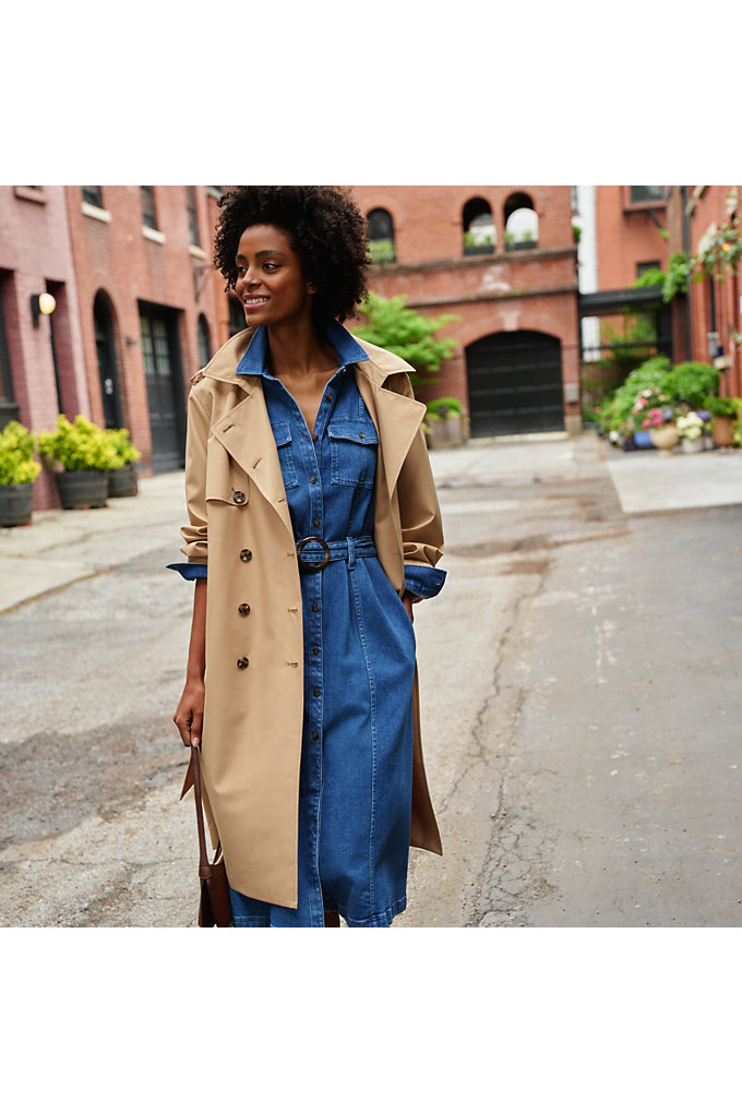 Women's Classic Trench Coat - Lands' End - Brown - XS