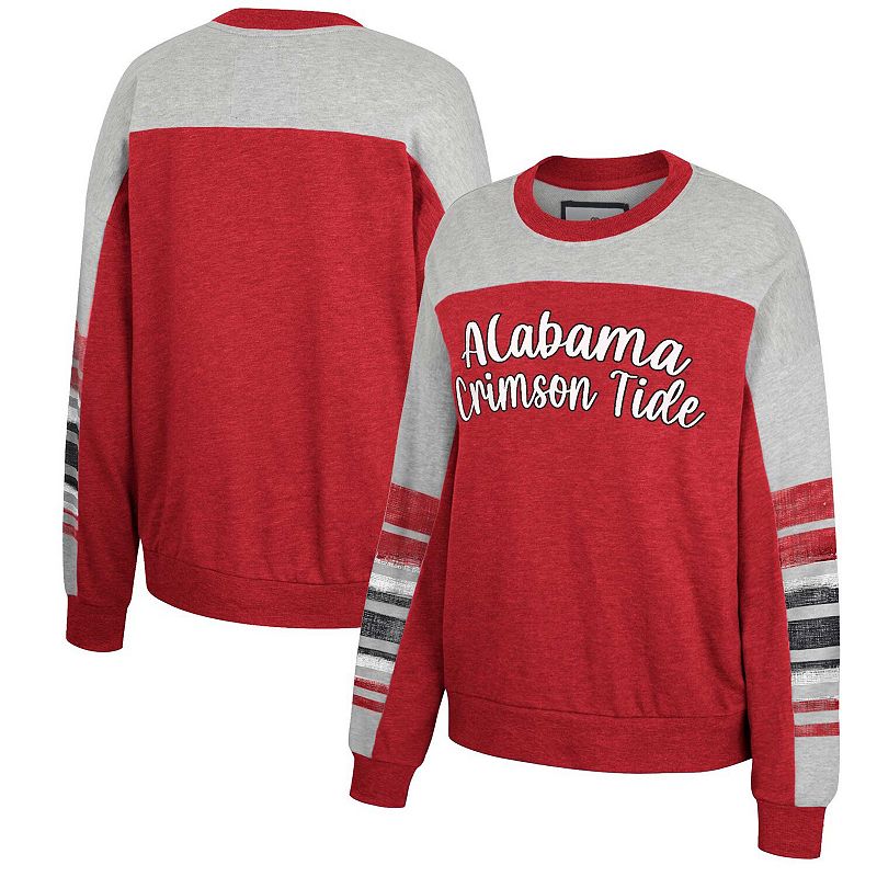 Women's Colosseum Crimson/Heather Gray Alabama Crimson Tide Baby Talk Pullover Sweatshirt, Size: Medium, Red