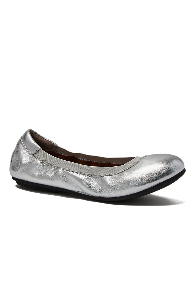 Women's Comfort Slip On Metallic Leather Ballet Flats - Lands' End - Gray - 6