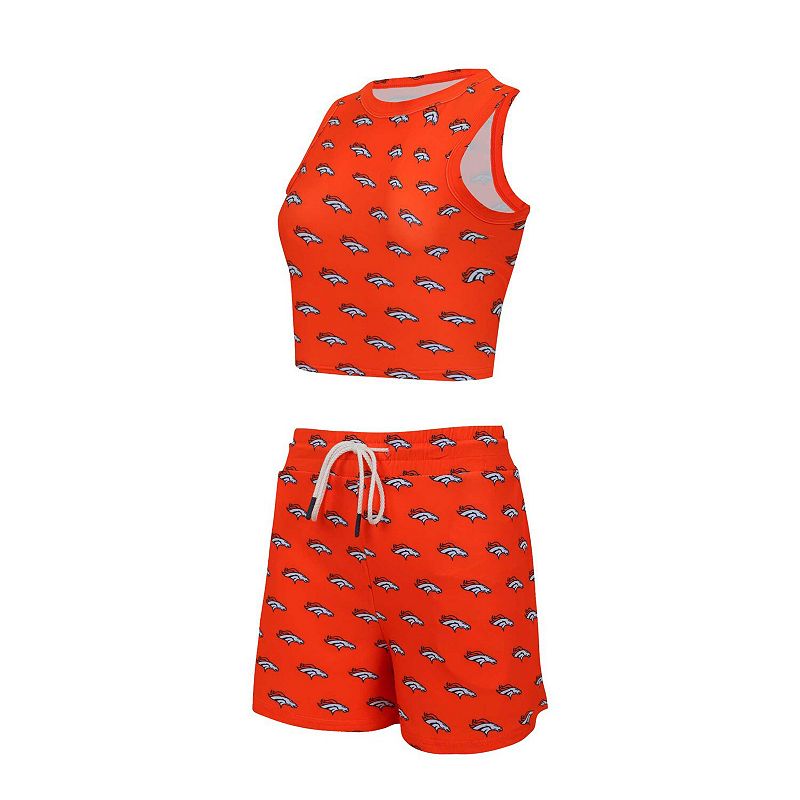 Women's Concepts Sport Denver Broncos Gauge Allover Print Cropped Tank Top & Shorts Sleep Set, Size: Small, Orange