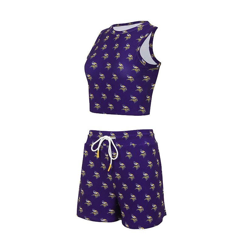 Women's Concepts Sport Minnesota Vikings Gauge Allover Print Cropped Tank Top & Shorts Sleep Set, Size: Large, Purple