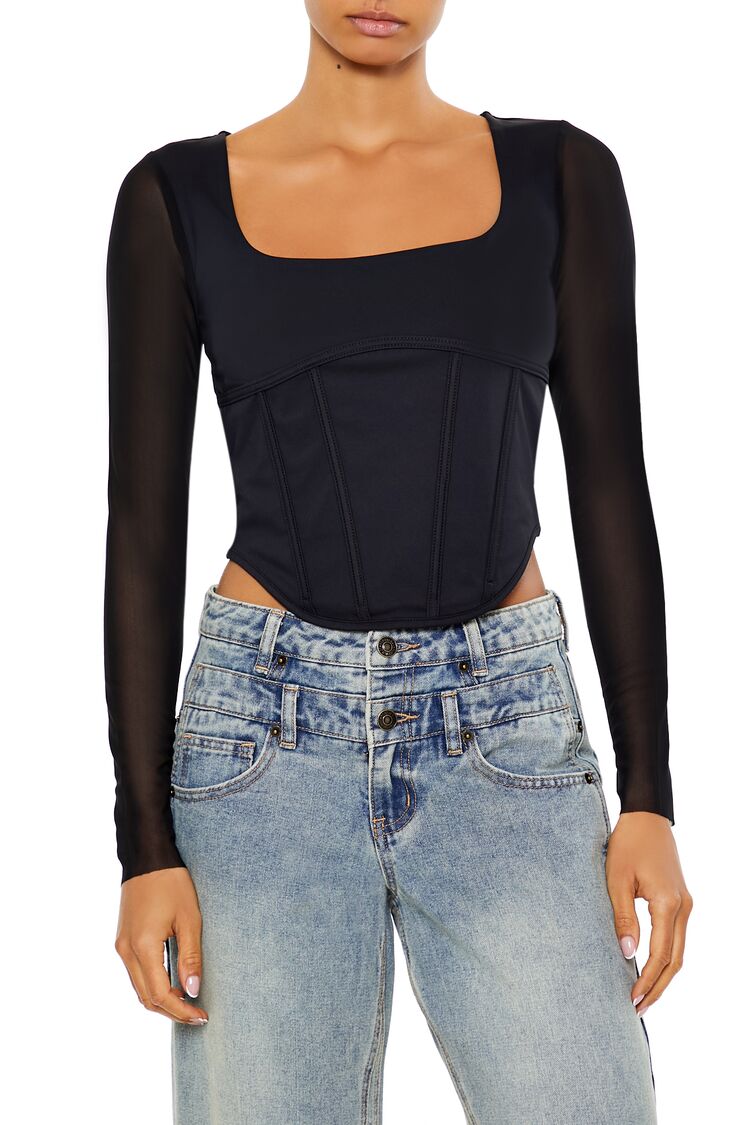 Women's Contour Sculpt Corset Crop Top in Black Large