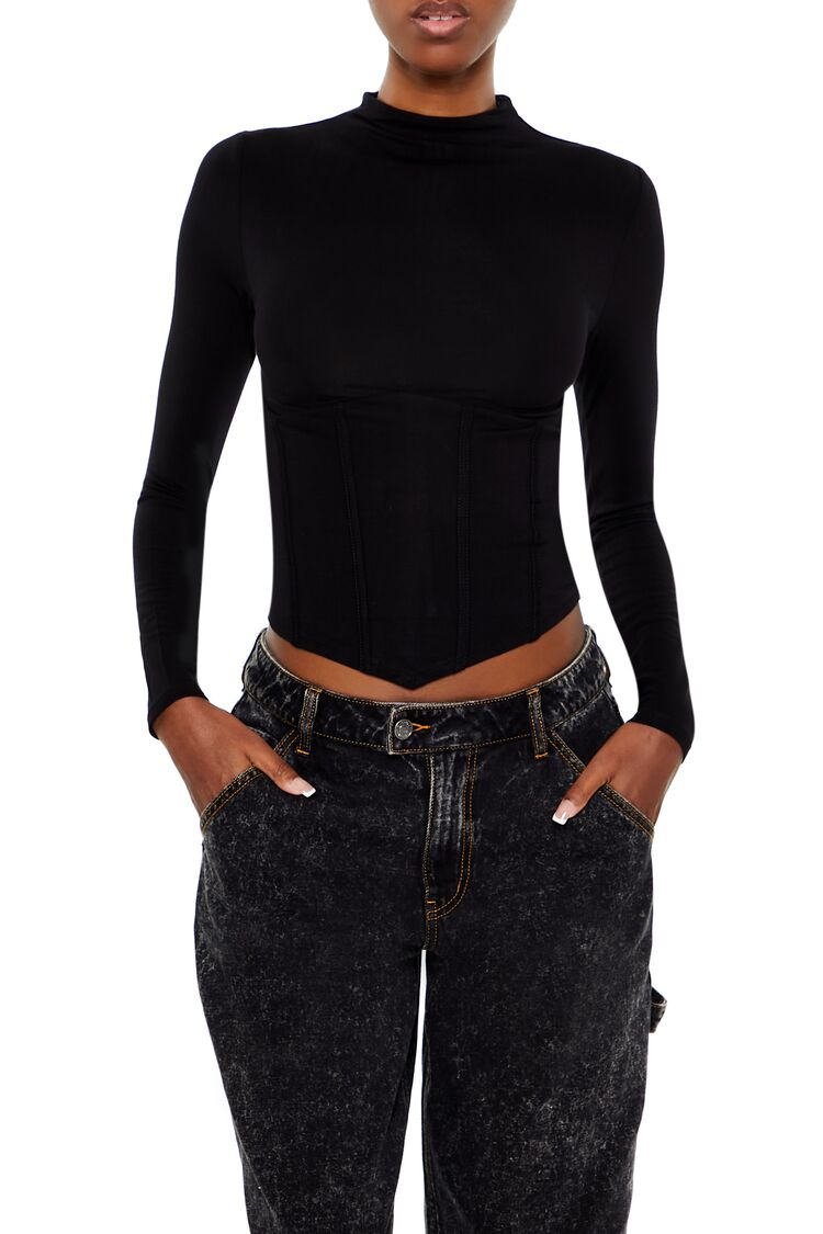 Women's Corset High-Neck Top in Black Medium