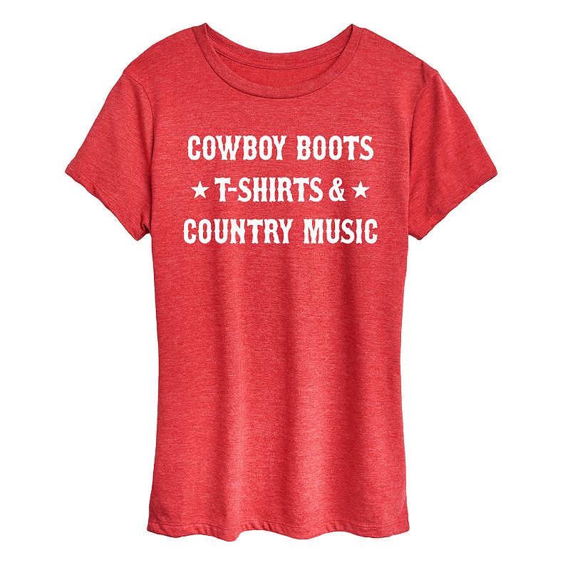 Women's Cowboy Boots And Music Graphic Tee, Size: Large, Grey Red