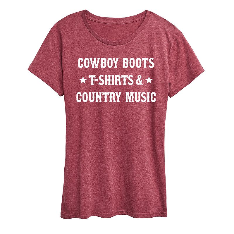 Women's Cowboy Boots And Music Graphic Tee, Size: Medium, Grey Dark Red