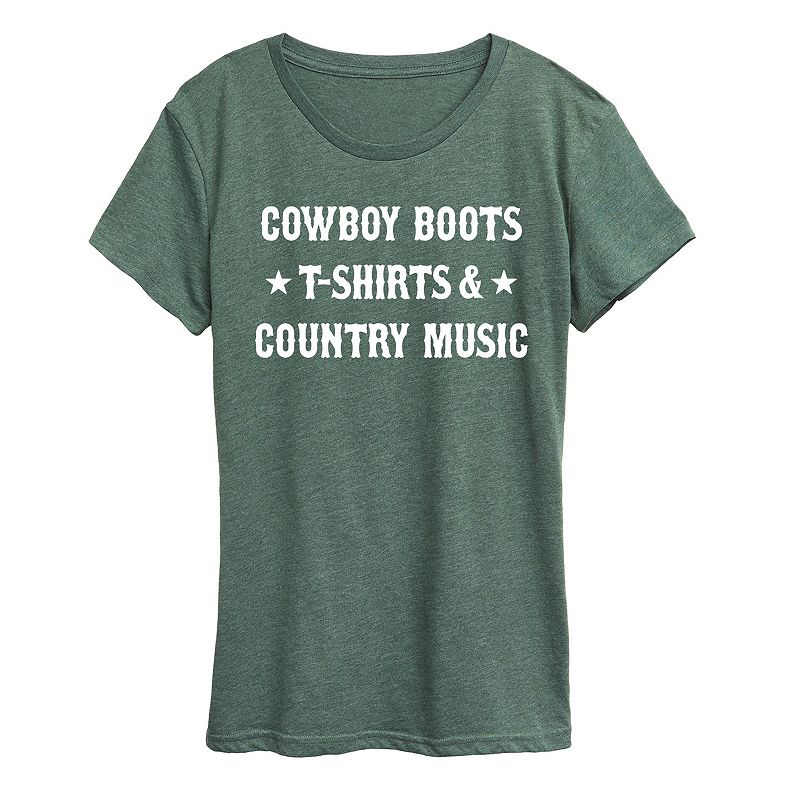 Women's Cowboy Boots And Music Graphic Tee, Size: Medium, Grey Green