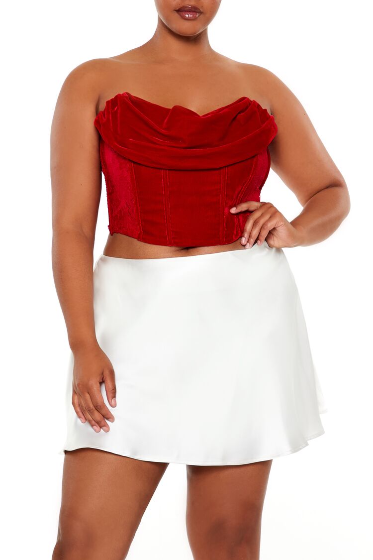 Women's Cowl Corset Tube Top in Dark Red, 3X