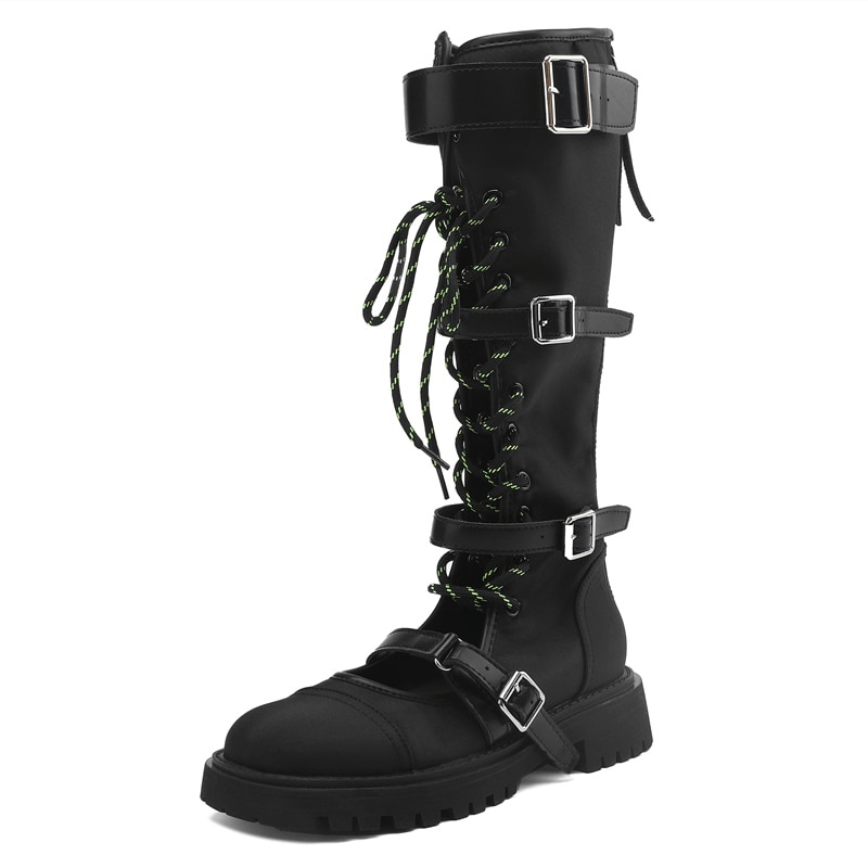 Women's Cross-Tied Lace-Up Mid-Calf Boots / Genuine Leather Shoes With Zipper Back