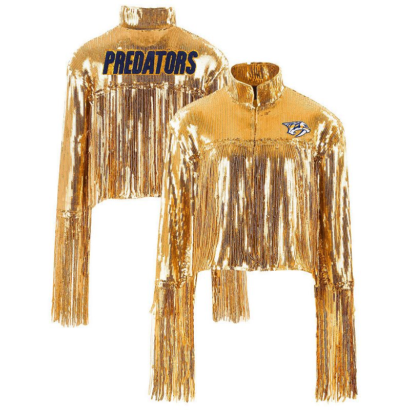 Women's Cuce Gold Nashville Predators Cropped Sequin Fringe Blazer, Size: Large, Pdt Gold