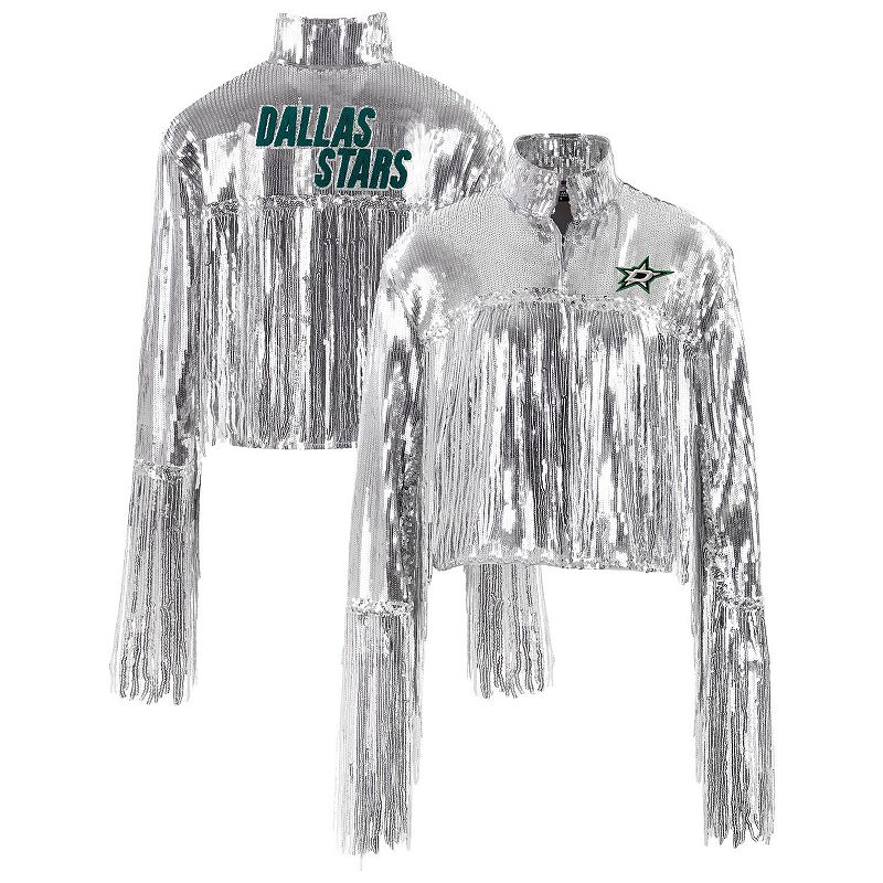 Women's Cuce Silver Dallas Stars Cropped Sequin Fringe Blazer, Size: Medium, Str Silver