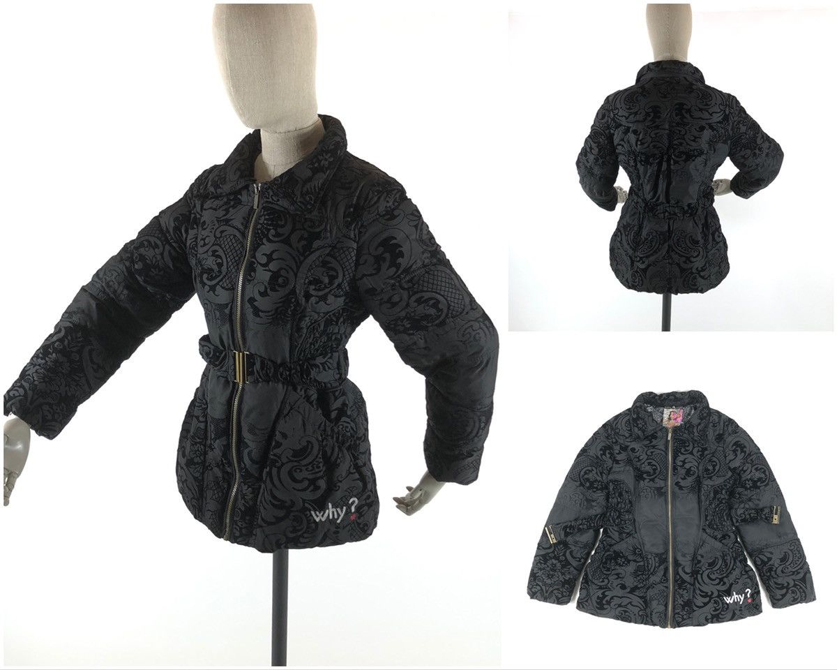 Women's Desigual Why? Black Floral Pattern With Belt Puffer Down Jacket Coat (Size Medium)