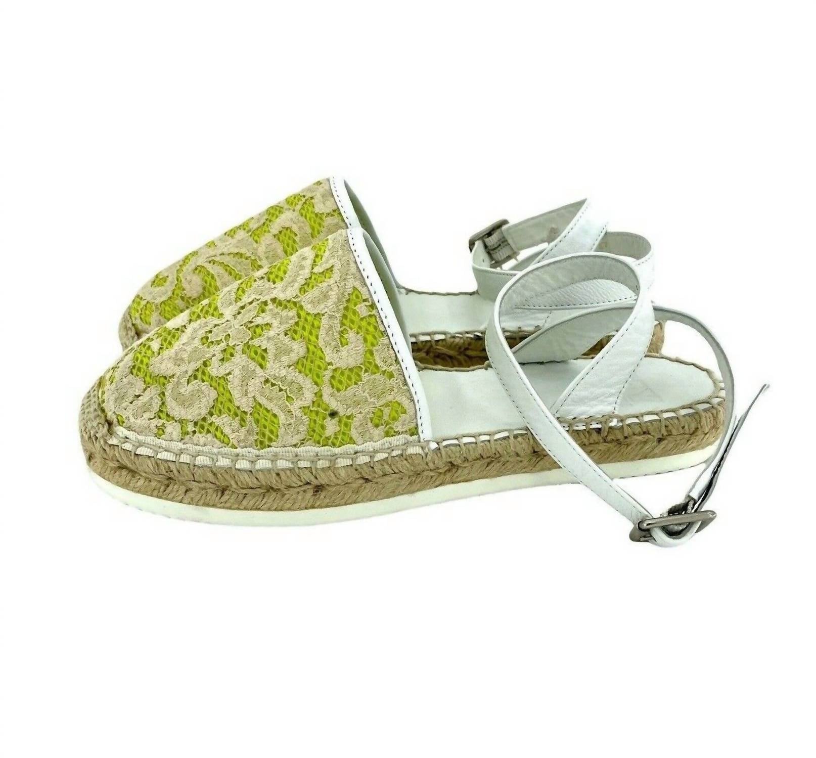 Women's D'orsay Lace Leather Espadrilles In White, Lime Green