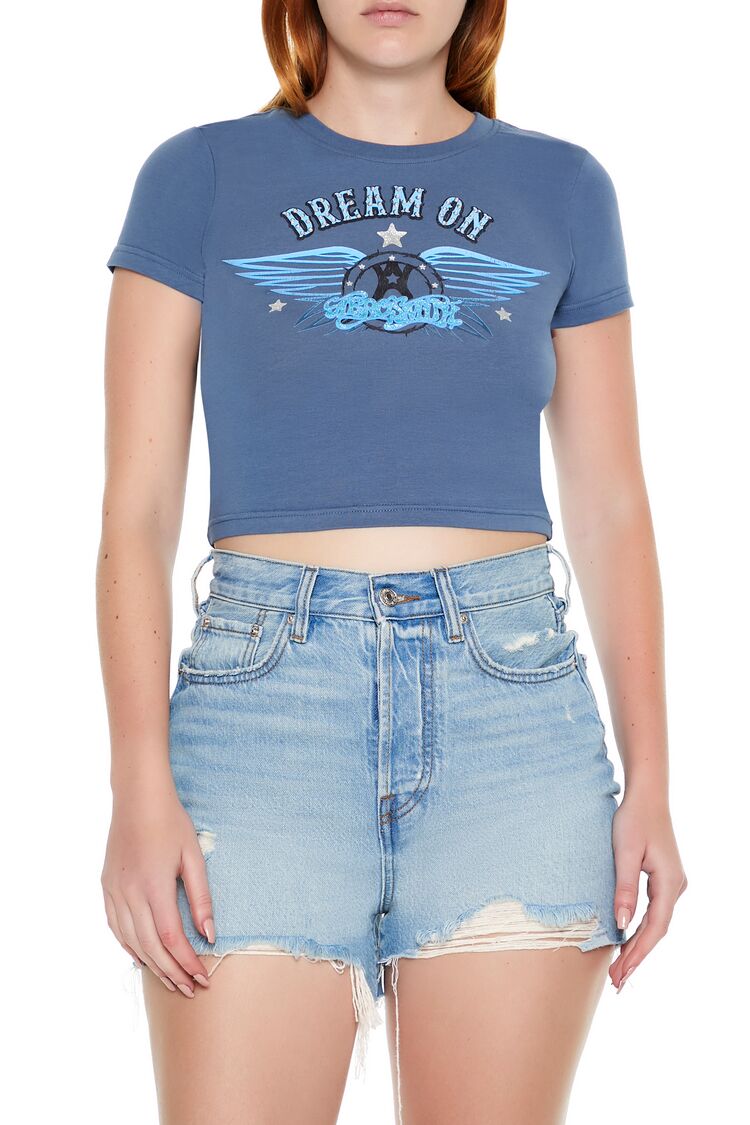 Women's Dream On Aerosmith Crop Top in Blue Large