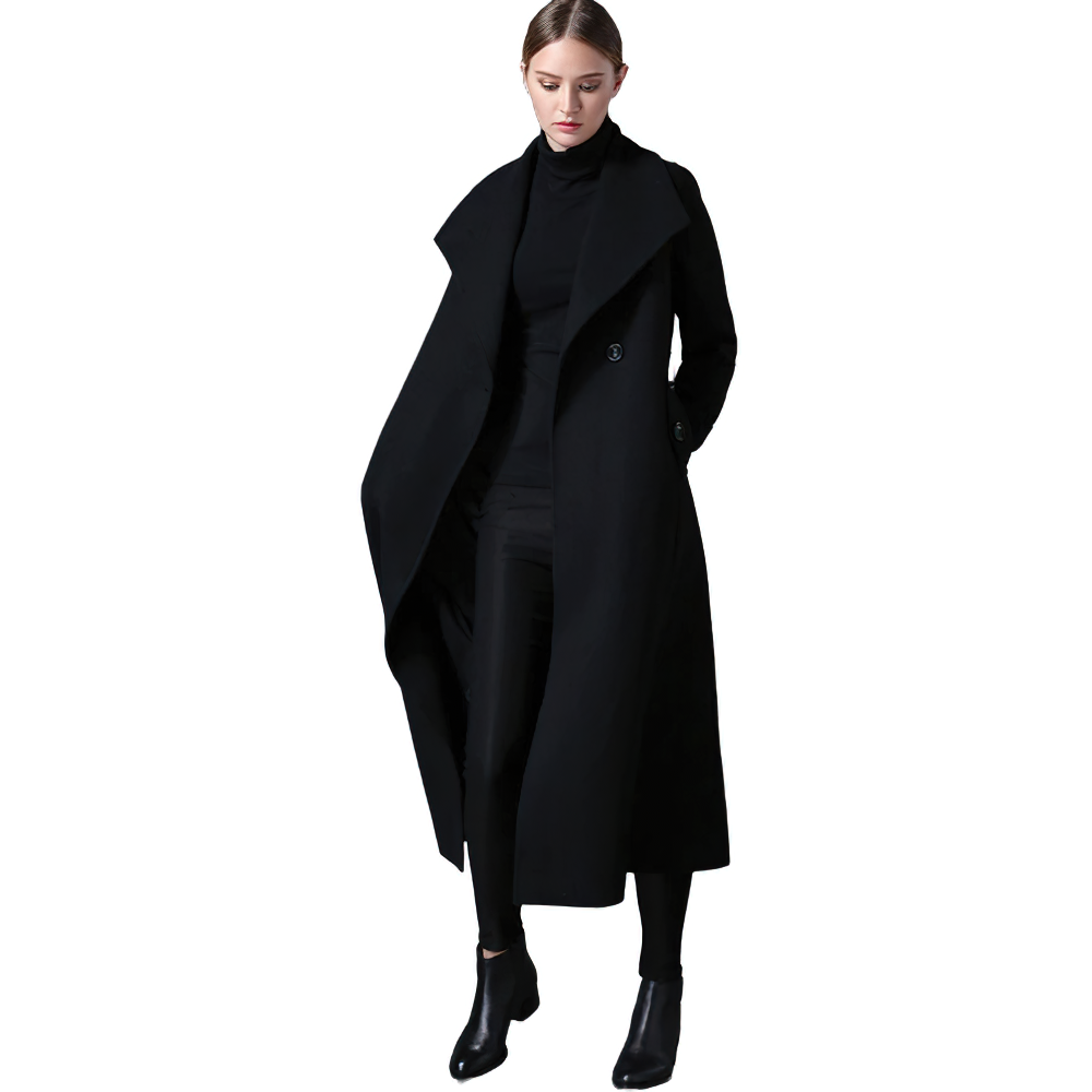 Women's Elegant Long Wool Coat / Alternative Fashion Clothing / Black Vintage Coat for You