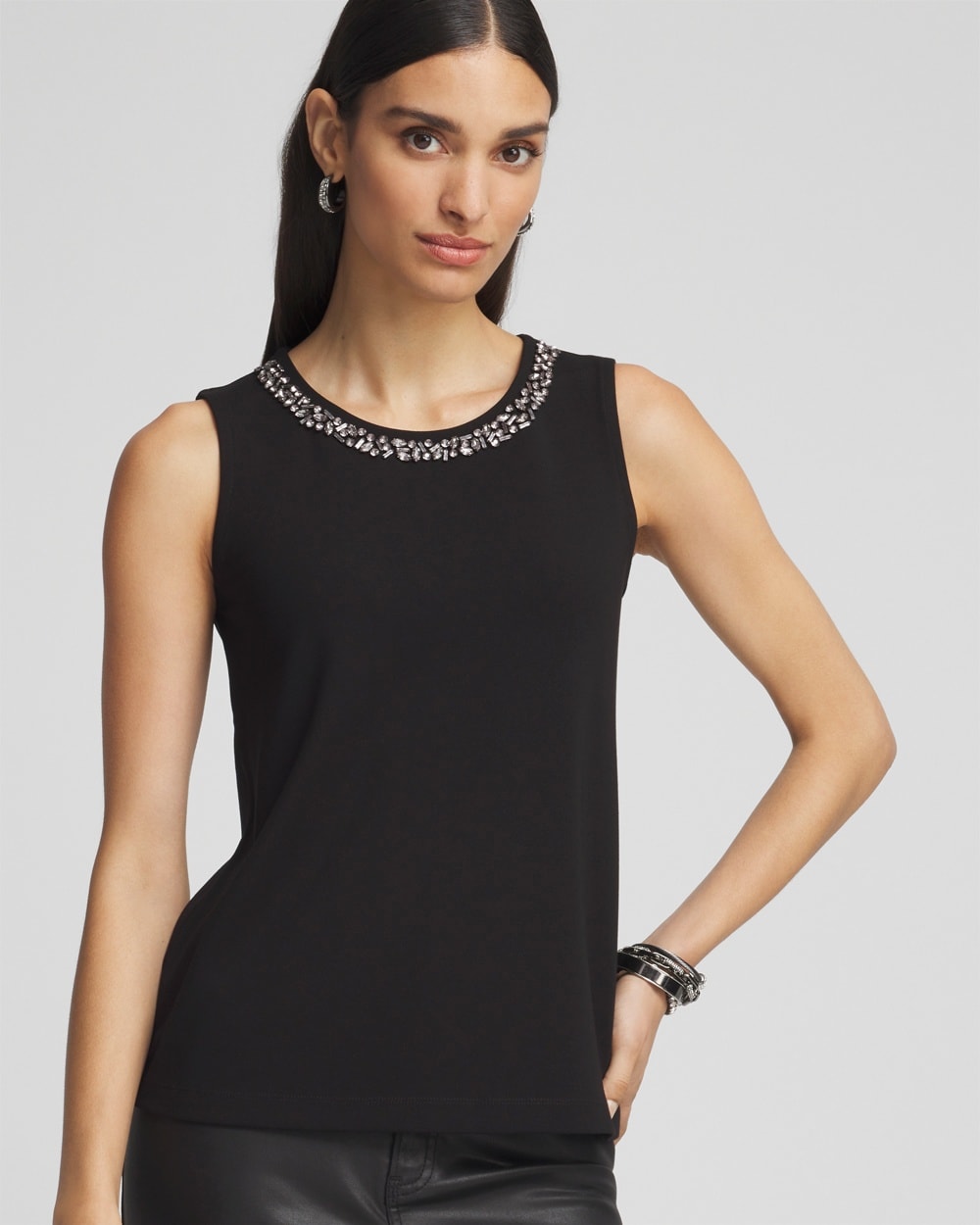 Women's Embellished Ponte Tank Top in Black size 4/6 | Chico's