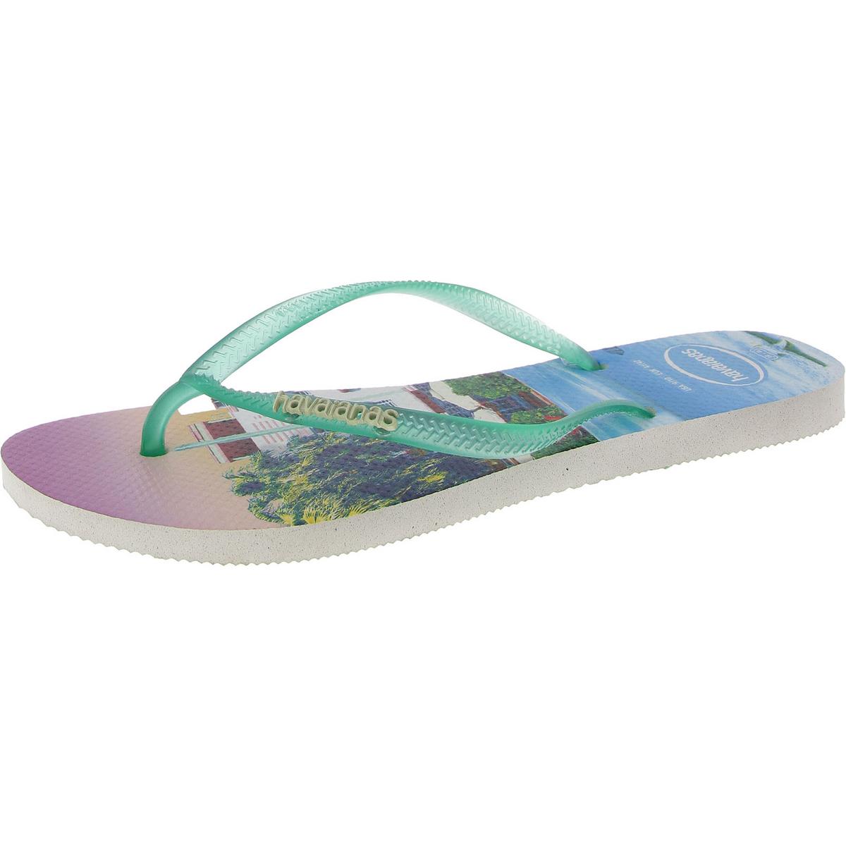 Womens Embossed Embellished Flip-Flops