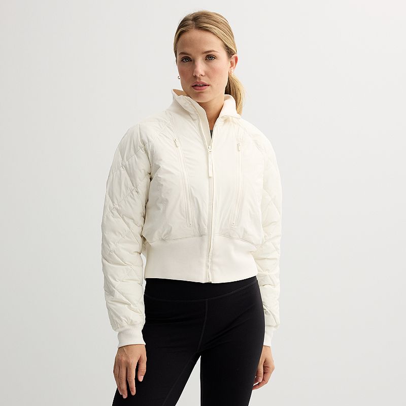 Women's FLX Cropped Quilted Ski Jacket, Size: XL, Polar Beige