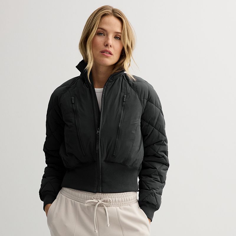 Women's FLX Cropped Quilted Ski Jacket, Size: XXL, Mineral Black