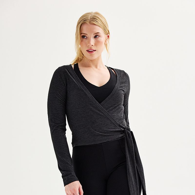 Women's FLX Wander Ballet Wrap Long Sleeve Top, Size: Medium, Black Grey Coal