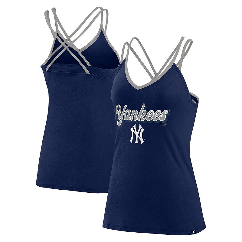 Women's Fanatics Branded Navy New York Yankees Go For It Strappy V-Neck Tank Top, Size: 3XL, Blue