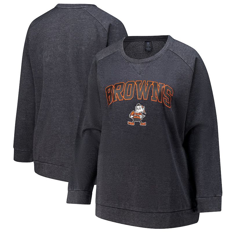 Women's Fanatics Charcoal Cleveland Browns Acid Wash Raglan Pullover Sweatshirt, Size: 2XL