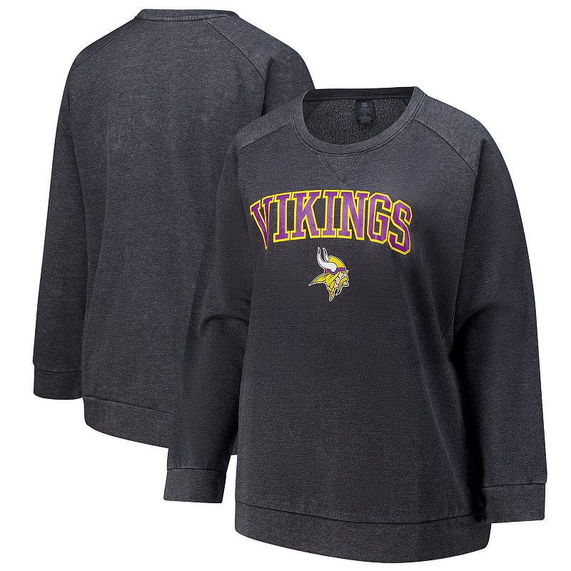 Women's Fanatics Charcoal Minnesota Vikings Acid Wash Raglan Pullover Sweatshirt, Size: 3XL