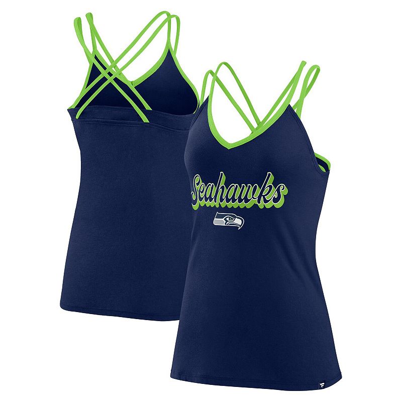 Women's Fanatics College Navy Seattle Seahawks Go For It Strappy Crossback Tank Top, Size: Medium, Blue