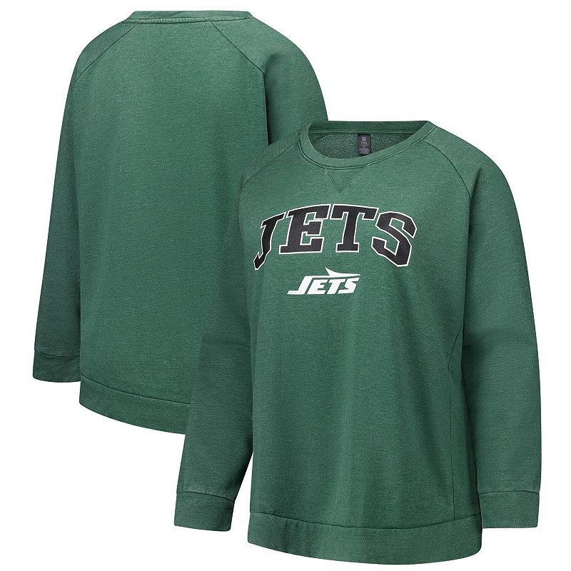 Women's Fanatics Heather Green New York Jets Acid Wash Raglan Pullover Sweatshirt, Size: 1XL