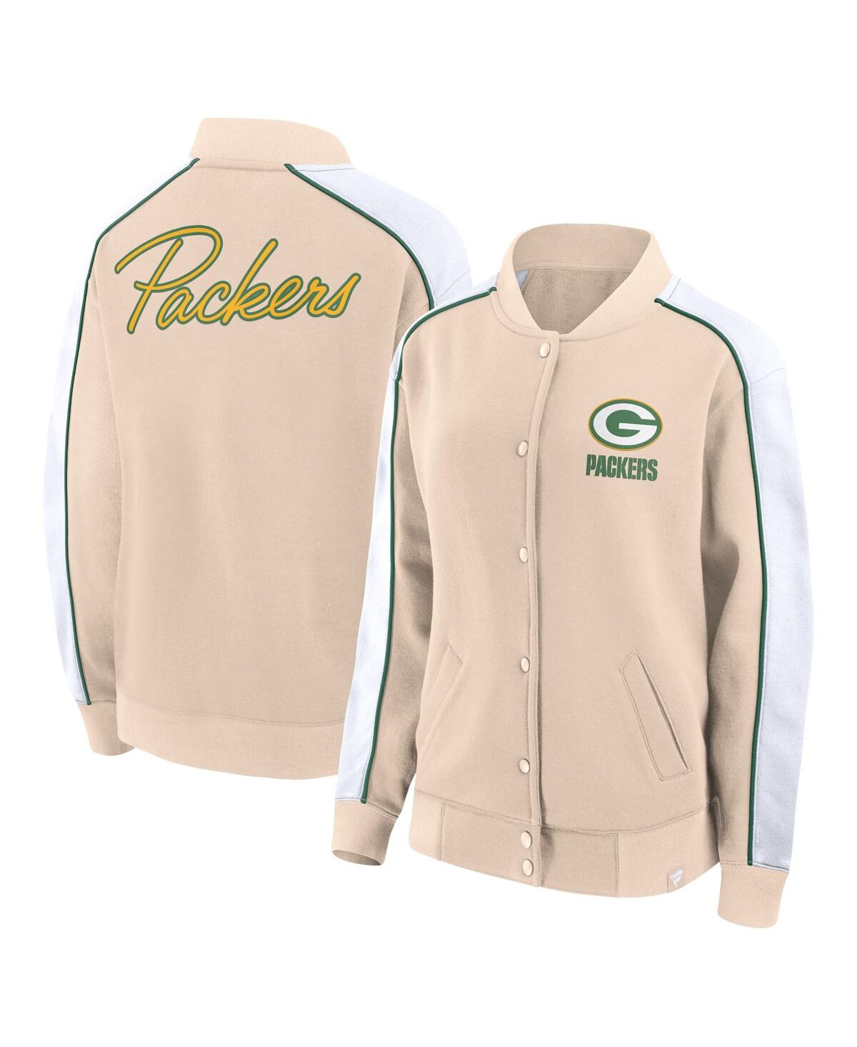 Women's Fanatics Tan Green Bay Packers Lounge Full-Snap Varsity Jacket - Tan