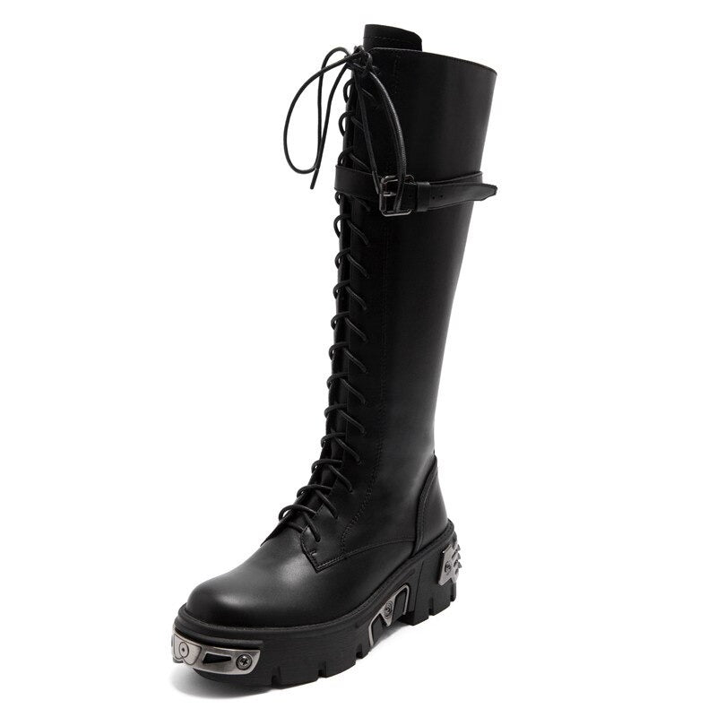 Women's Fashion Long Boots With Buckle / Platform Shoes With Lace-Up