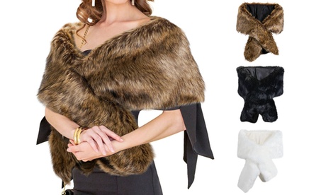 Womens Faux Fur Collar Shawl Faux Fur Scarf Wrap Evening Cape for Winter Coat Brown One Size