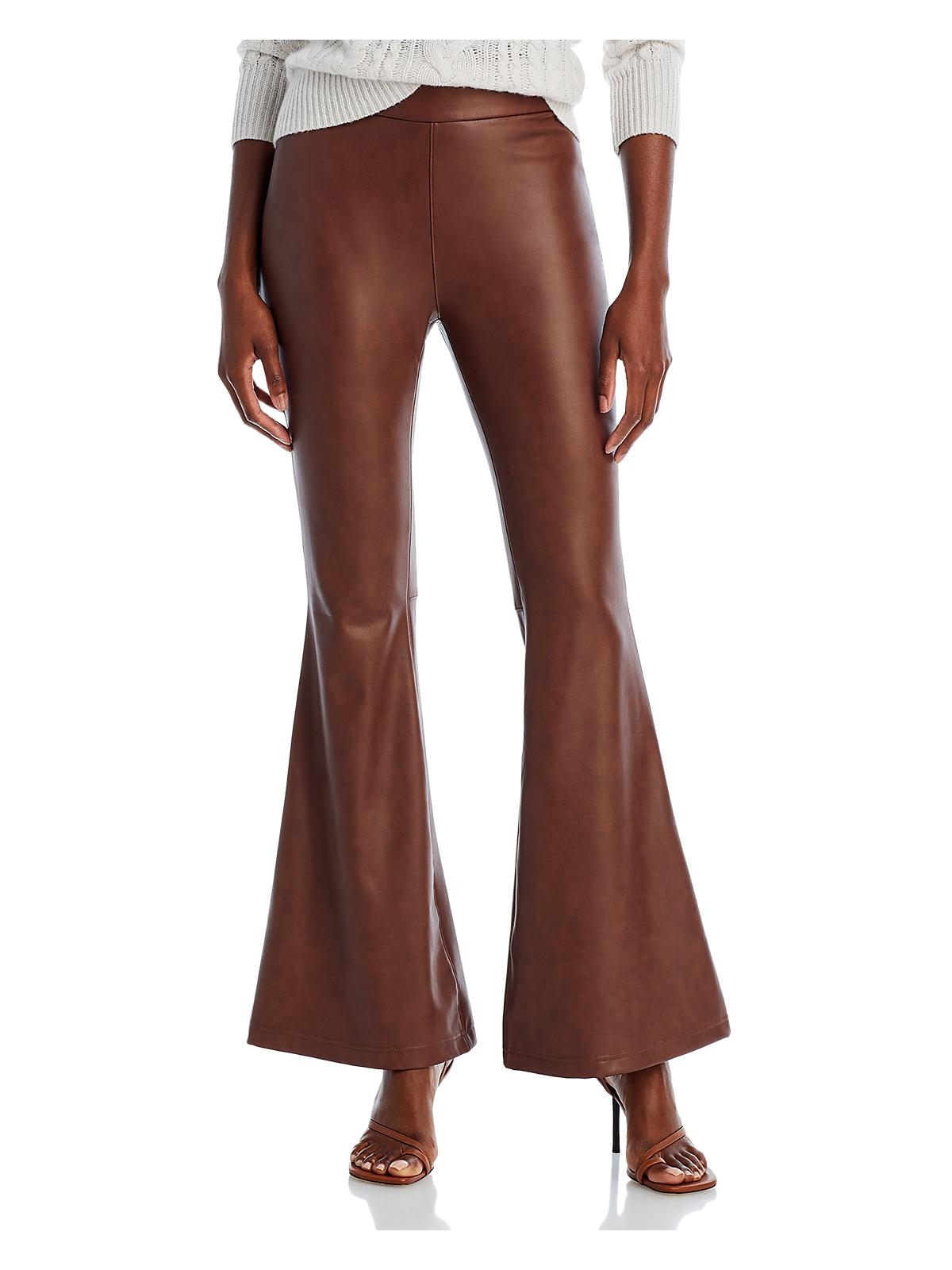 Womens Faux Leather High Waist Flared Pants