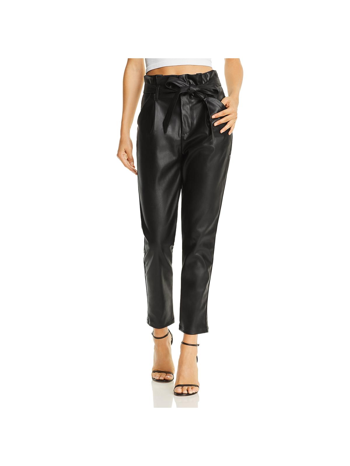 Womens Faux Leather Pleated Casual Pants