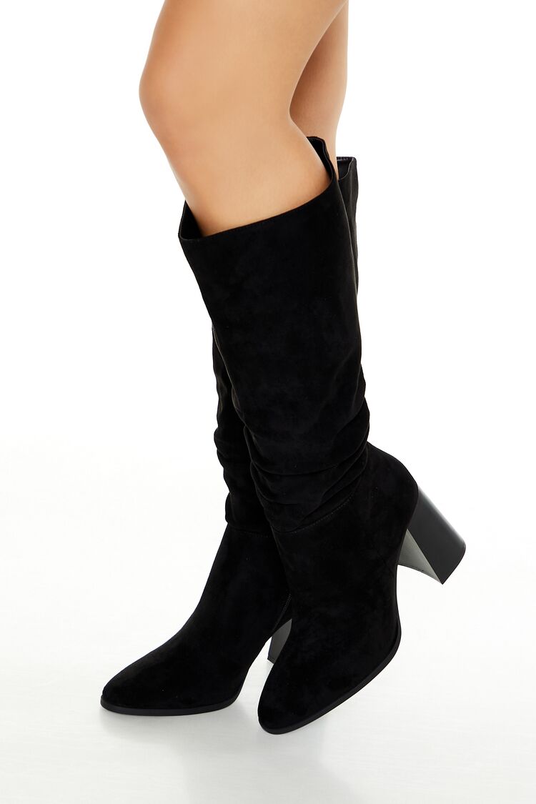 Women's Faux Suede Knee-High Boots in Black, 8