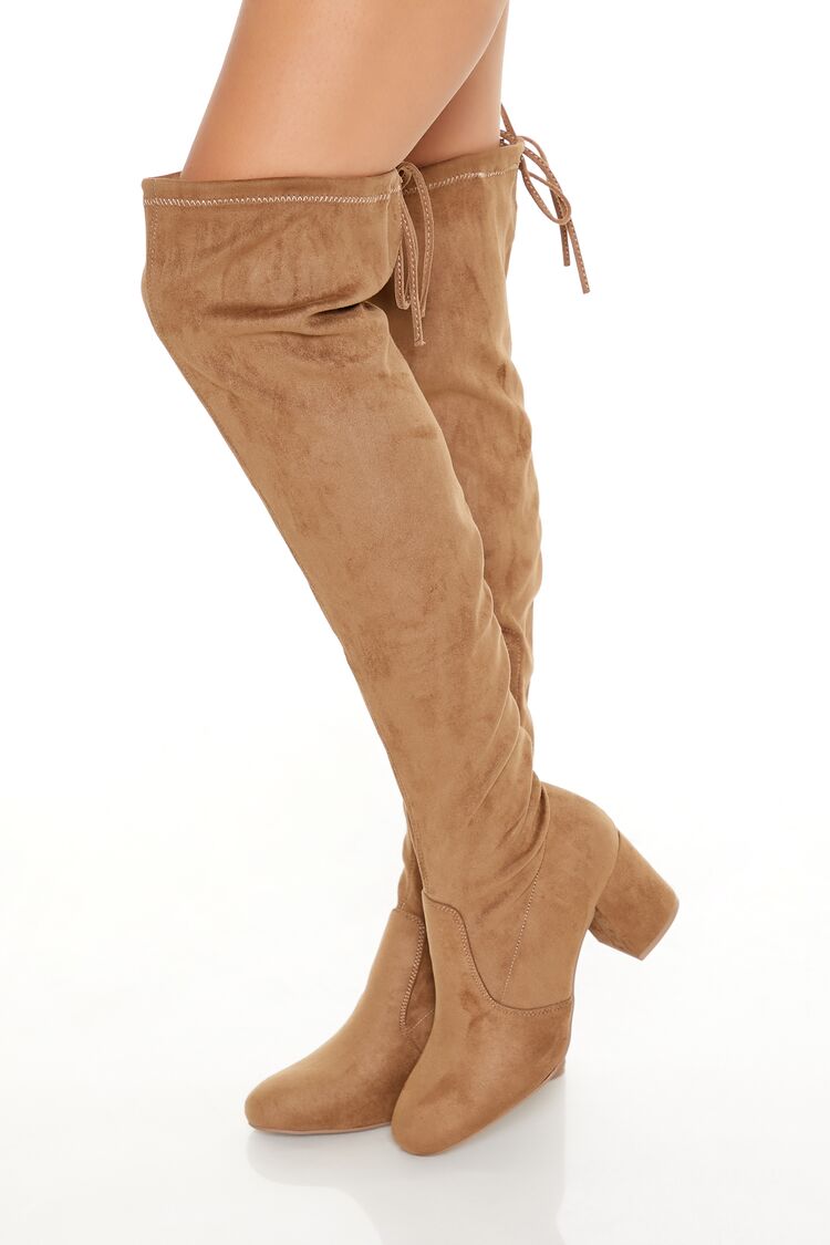 Women's Faux Suede Over-the-Knee Boots in Brown, 8