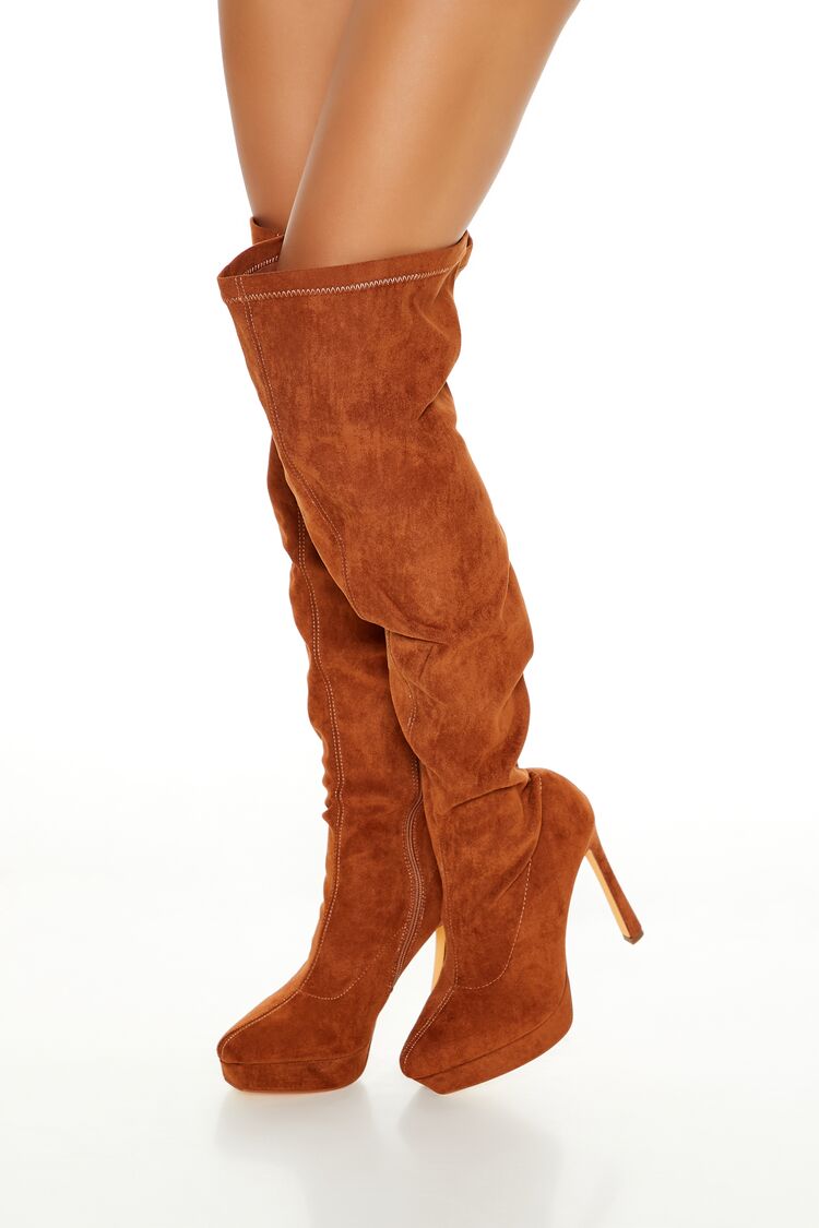 Women's Faux Suede Over-the-Knee Boots in Tan, 5.5